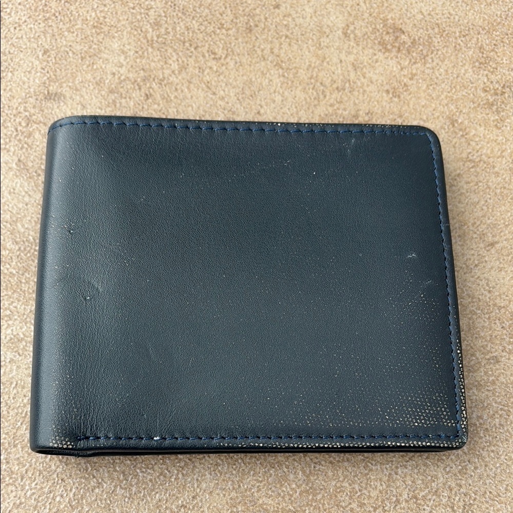 ROYCE NEW YORK MEN’S NAVY BLUE ORANGE Leather Wallet